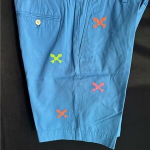 Vineyard Vines Blue Flat Front Shorts with Embroidered Accents